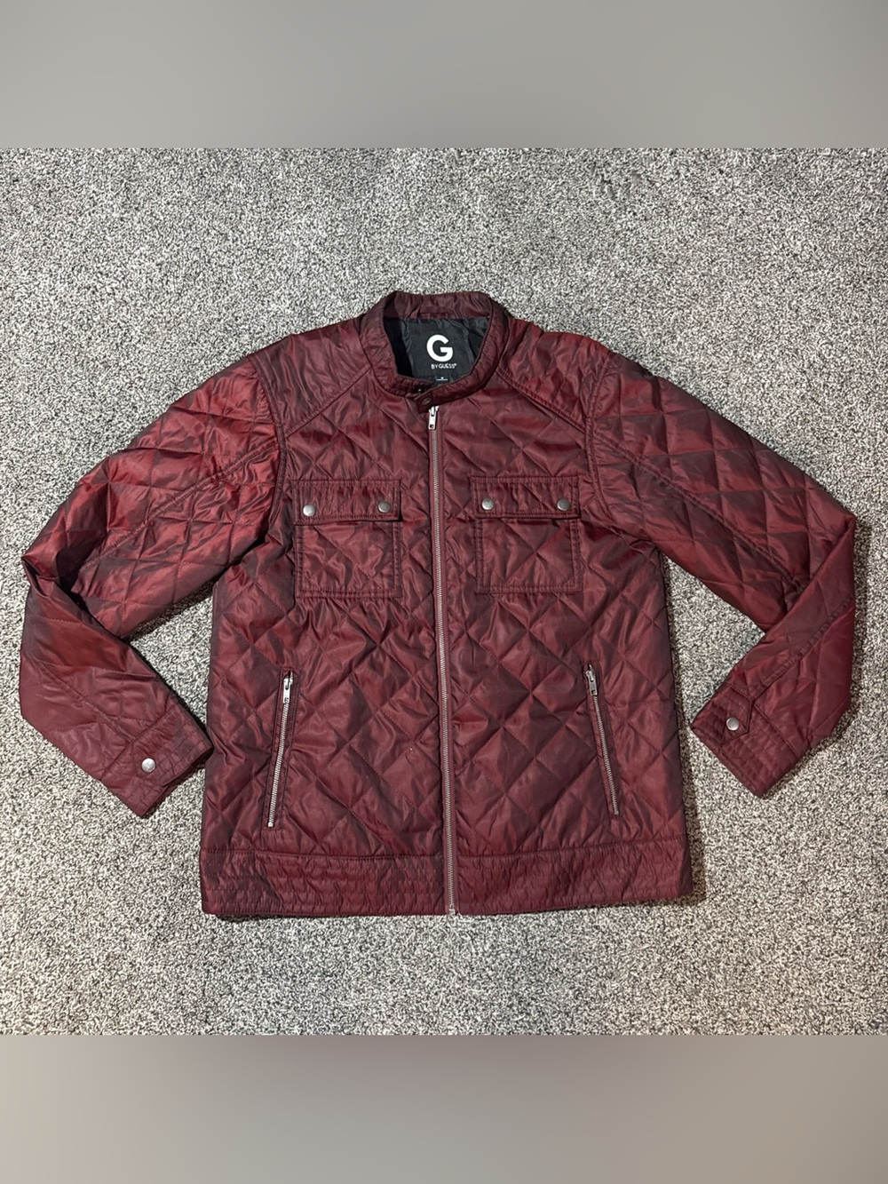 G by Guess Burgundy Maroon Quilted Utility Jacket Men (M) Medium
